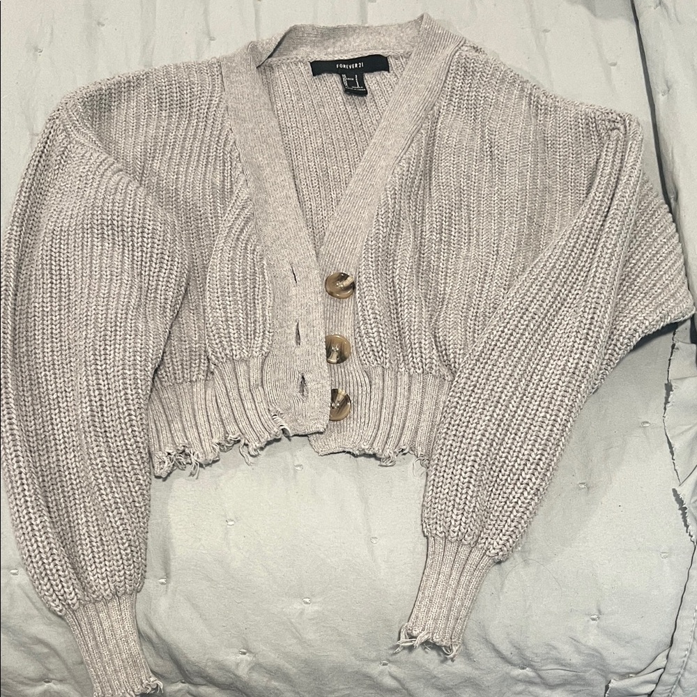 Forever 21 Light Gray Button-Up Cardigan